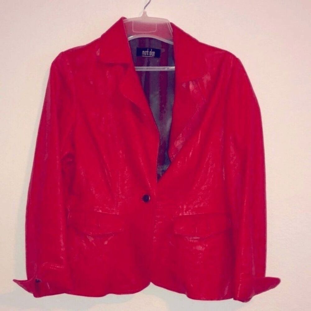 Mark Alan Red Genuine Leather womens M jacket 1 Button Soft wrinkle